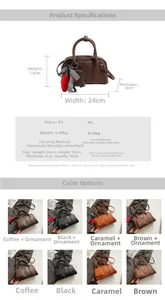 Detailed dimensions showing 24x13x8 cm for the vintage PU leather bowling handbag