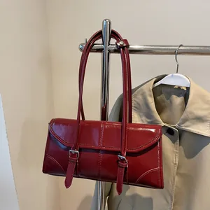 Borsa a Spalla Sottobraccio in Vera Pelle Cerata a Olio Vintage per Donna Borsa Baguette Rettangolare con Fibbia Borsa Pendolare