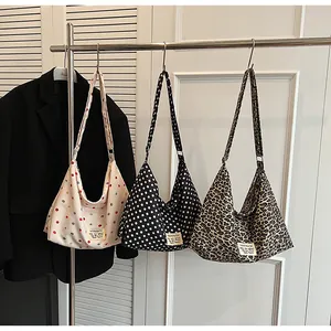 Stylish large capacity leopard and polka dot hobo canvas crossbody bags for women