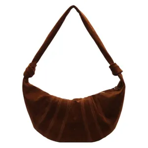 Retro large capacity dark brown suede croissant bag with minimalist stitching detail