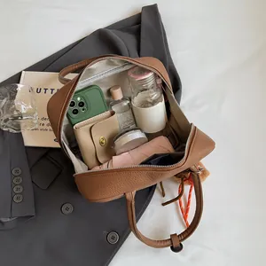 Braune Handtasche aus Leder mit Litschi-Muster, Griff und großem Innenraum für Essentials