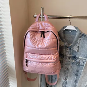 Women's Puffer Backpack Lightweight Quilted Nylon Fashion Bag Large Capacity School Travel Casual Shoulder Bag For Girls