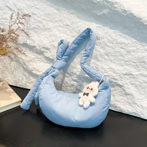 Puffy Quilted Hobo Bag Women Large Capacity Crescent Dumpling Shoulder Bag Adjustable Knot Strap Casual Crossbody Bag