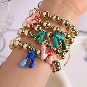 Pulsera Bohemia Ajustable de Cobre Chapado en Oro de 18 Quilates con Colgante de Letra Inicial de Esmalte Cuerda Trenzada Mujer Joyería