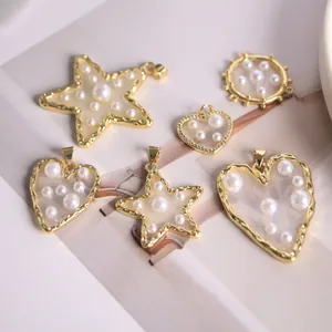 18K Gold Plated Copper Simulated Artificial Pearl Star Heart Round DIY Pendants For Jewelry Making Necklace Bracelet Women Jewelry