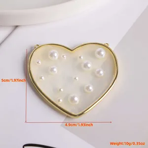 Detail of 18K gold plated heart pendant with white faux pearls and dimensions