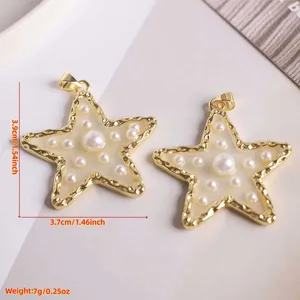 Macro detail of 18K gold starfish pendant with pearls and dimensions for DIY jewelry
