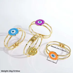 18K vergoldete Evil Eye Armreif-Armbänder mit bunten Emaille-Anhängern für Damen