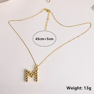 18K gold plated letter M necklace with bubble texture, 45cm chain, weighs 13g