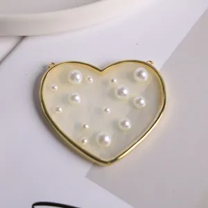 18K gold plated heart pendant with inlaid pearls and double hanging rings for jewelry DIY