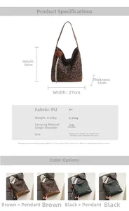 Detailed technical diagram showing size 27x30x13cm and specifications of leopard tote bag