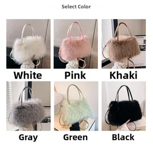 Detailed selection of plush faux fur handbags in six trendy colors with thin straps