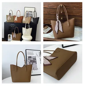 Détails de sacs fourre-tout multicolores avec texture grainée et foulard en soie