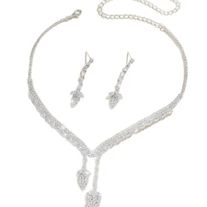 Sparkling zircon necklace and earring bridal set in silver-tone for elegant weddings