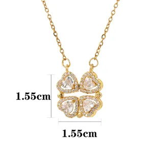 Collar de trébol de cuatro corazones plegable en oro con piedras de circón brillantes