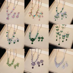 Luxe Titaniumstaal Zirkonia Sieradenset Voor Vrouwen Bloemen Vlinder Ketting En Oorbellen Sieraden Voor Bruiloft Feest Banket Accessoires