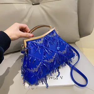 Sac de Soirée Vintage à Franges de Paillettes pour Femme Pochette avec Poignée en Métal Résine pour Mariage Fête Sac à Main