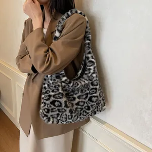 Borsa tote chic in ecopelliccia leopardata da donna borsa a tracolla peluche morbida