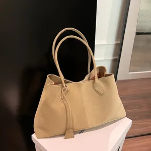 Borsa Tote da Donna in PU Effetto Scamosciato Grande Capacità Borsa a Spalla Minimalista da Pendolare Borsa a Mano Retro Morbida