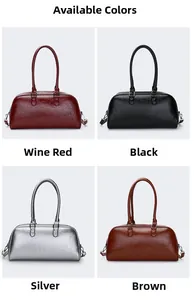 Sac bowling chic en cuir froissé en bordeaux, noir, argent et marron foncé