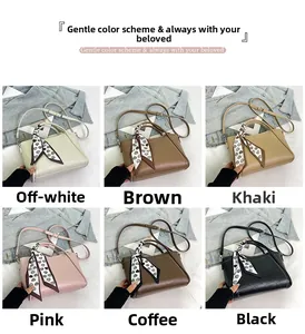Detail showing fashion bucket bag in 6 colors with quilted pattern and silk scarves