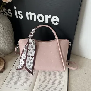 Women Fashion PU Leather Tote Bag With Heart Pattern Scarf Decor Embossed Crocodile Texture Shoulder Crossbody Handbag Daily Bag