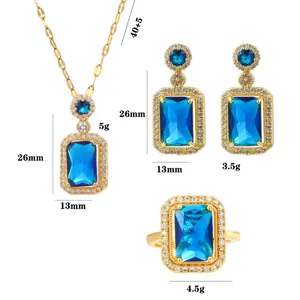 Parure de bijoux en acier inoxydable avec zircon bleu collier boucles d'oreilles et bague
