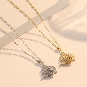 Rotating snowflake Christmas tree necklace in gold and silver with zircon micro-paving