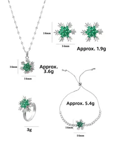 Dettaglio set gioielli a fiocco di neve in argento con pietre smeraldo e specifiche misure
