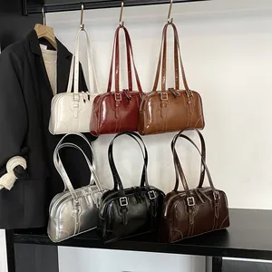 Retro glossy patent leather bowling bag in various colors for shoulder and hand carry