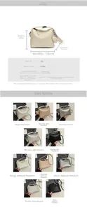 Detailed spec sheet for PU leather square crossbody bag with size dimensions and 5 colors