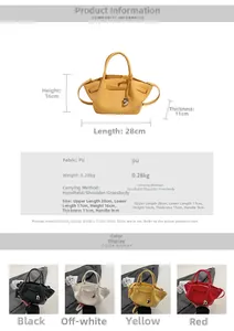 Detailed size specifications for the PU bucket bag including length, height and weight data