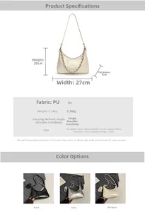 Detailed size specifications and material specs for the silver crescent shoulder bag