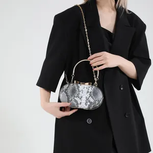 Pochette de soirée vintage imprimé serpent avec fermoir doré et bandoulière chaîne
