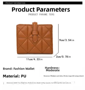 Portafoglio marrone in pelle PU trapuntata con dimensioni di 11 cm di larghezza