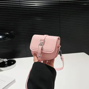 Damen Nische Mini PU Leder Umhängetasche Mode Einfarbig Kleine Quadratische Schultertasche Mit Silberschnalle