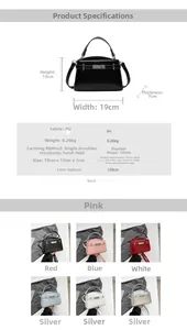 Detailed dimension chart and multi-color view of this PU leather compact handbag