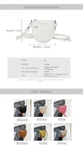 Guide des dimensions et couleurs pour le mini sac à bandoulière en forme de cœur en similicuir