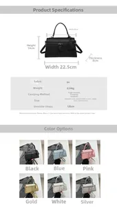 Detaillierte Größentabelle für die PU-Handtasche mit 22,5 cm Breite und 14 cm Höhe Maßen