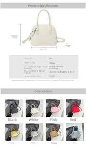 Tableau des tailles et sélection de couleurs pour sac à main bandoulière minimaliste