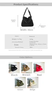 Detailed size chart and multi-color selection for soft drawstring crossbody bag
