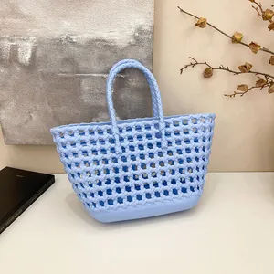Women's Fashion Woven Tote Bag Hollow Out Large Capacity Plastic Jelly Basket Handbag Waterproof Beach Vacation Shopping Bag