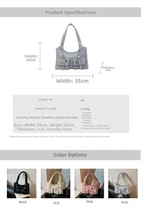 Detailed size specifications and color options for this stylish large PU shoulder bag