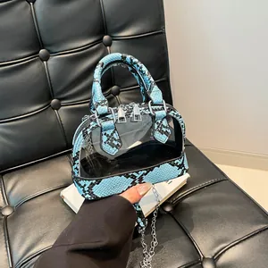 Mini Sac Coquille Transparent pour Femmes Patchwork PU Motif Animal Sac à Main en PVC Avec Bandoulière Chaîne en Argent