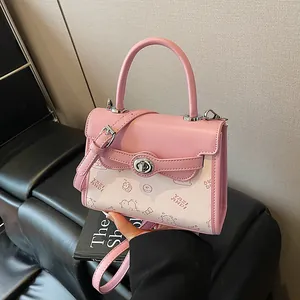 Cartoon Bear Printed PU Leather Small Square Bag Fashion Women Shoulder Crossbody Bag Cute Mini Handbag With Turn Lock