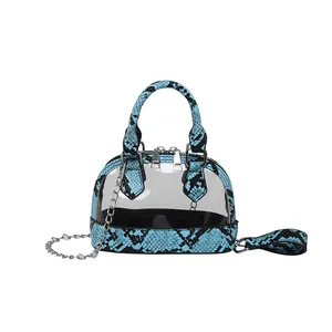 Transparente PVC-Tasche mit blauem Zebra-Print und zwei Schultergurten