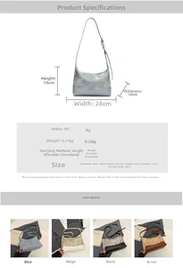 Detailed view of color-block PU leather shoulder bag with dimensions 28x19x10cm