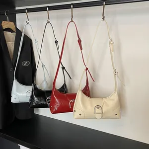 Retro minimalist underarm bags in four colors with leather buckle and rivet details