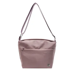 Waterproof nylon crossbody bag for women with adjustable strap and silver zipper details