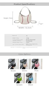 Detailed size chart and specifications for mini baseball shaped PU leather crossbody bag
